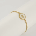 18K gold plated stainless steel Figaro bracelet with white shell letter Z pendant - Letter Z / Gold/White Shell
