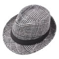 Dettaglio cappello in lana con classico motivo pied de poule bianco e nero e finiture - M (56-58cm) / Grigio