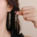 Elegant gold drop earrings with tiered white zircons and long delicate tassels - Gold Wheat Geometric Tassel