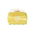 Detail of cute yellow acrylic fruit hair claw clip featuring silver metal spring mechanism - Lemon Clip 5cm
