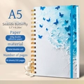 A5 Seaside Butterfly spiral notebook with 3D texture cover and gold coil binding - Cool Seaside (Blue)