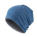 Bonnet en tricot bicolore bleu et gris en mélange de coton doux pour l'hiver décontracté - M (56-58cm) / Bleu + Gris Foncé