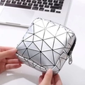Zilveren geometrische make-up tas van PU-leer met een hartvormige ritssluiting - Zilveren raster