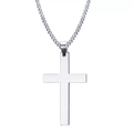 Polished silver stainless steel cross pendant necklace for men in minimalist hip-hop style - Steel Pendant + Chain