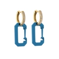 Micro-paved zircon gold hoop earrings with blue carabiner pendant for modern fashion look - Blue