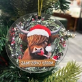 Acrylic Christmas dog wreath ornament with gold string and Mooey Christmas text - Cow