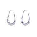 Polished silver hollow teardrop earrings with fluid liquid metal geometric design - Hollow Curved Large Hook Earrings - Silver/Steel