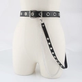 Gothic punk zwarte kunstlederen riem met zilveren oogjes en afneembare metalen ketting - Enkele Rij (Met 1 Band)