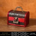 Vintage red-brown wooden jewelry box with lotus relief pattern and antique metal lock - Lotus Handle Design + Xilinmen Lock