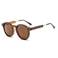 Retro round tortoise shell sunglasses with brown lenses and geometric metal temples - Leopard Print