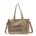 Bolso tote grande de lona beige con estampado gráfico negro y correa ajustable - Caqui