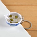 Miniature green bean soup pendant with blue and white porcelain bowl and metal keychain - Mung Bean Soup