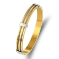Golden brushed stainless steel hinged bangle with silver twisted cable inlay and central clasp - Steel Gold (Gold Body Silver Rope)