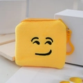 Bright yellow plush coin purse with closed-eye smile embroidery and plastic clip - Style 4