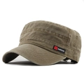 Berretto militare piatto kaki in cotone lavato con logo FS Fashion e sfiati - Regolabile / Cachi