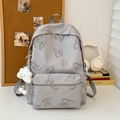 Light gray backpack with butterfly pattern and plush cloud charm for students - Gray With Cloud Pendant