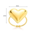 Detailansicht der 20mm Gold-Herz-Ringmaße mit gedrehtem Band und poliertem Finish - 3D Poliertes Herz (JZ6161) / Gold