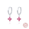 Elegant S925 sterling silver hoop earrings with pink crystal snowflake flower pendants - Silver with Rose Red Zirconia