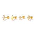 Set of four gold sterling silver stud earrings with marquise and geometric zircons - 4Pcs Gold Set-2 (Rhombus/Marquise/Cluster)