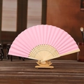 Pink 6-inch paper folding fan for DIY drawing on a traditional wooden stand - Pink