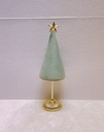 Green velvet cone jewelry stand with gold star and base for boutique display - Bean Green