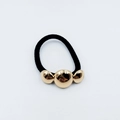 Elegant black elastic hair tie featuring three polished golden alloy spherical charms - Three Linked Balls Decoration (Hair Tie 57)