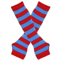 Knitted red and blue striped fingerless long gloves with thumb hole for arm sleeves - One Size / Blue and Red Stripes (Dark Blue)