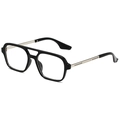 Retro pilot square glasses with black double-bridge frame and silver metal temples - Black Frame Silver Leg White Lens
