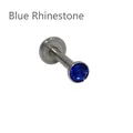 Surgical steel labret stud with a brilliant dark blue rhinestone inlay in silver finish - Dark Blue Zircon