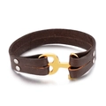 Pulsera de hombre en cuero trenzado marrón oscuro con cierre de ancla dorada - Cuero Marrón Dorado (KB62342)