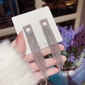 Elegant silver long tassel drop earrings with shimmering crystals and S925 needles - Silver Step Tassel (E0366 Silver)