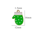 Green enamel Christmas glove pendant in stainless steel, dimensions 16x12mm with 1.5mm hole - Green Glove-White Dots