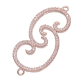 Rose gold scroll link connector with clear cubic zirconia for bracelet making - Rose Gold S-Type Spiral Micro-Pave (L0049-C)