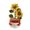 Handmade crochet sunflower potted plant with thank you card and smiley orange base - Double Sunflower