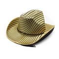 Detailed close-up of golden western cowboy hat with black grid pattern and trim cord - With Windproof Rope / Gold