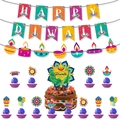 Kit de décoration Happy Diwali avec bannière colorée et cake toppers festifs - Combo de Décoration Diwali Coloré Beta