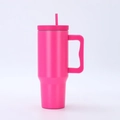 Pink 40oz stainless steel travel tumbler with side handle and matching straw - Third Generation 40oz Rose Red / 40oz