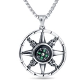 Collier pendentif boussole argenté vintage avec motif d'étoile et détails de gouvernail - Boussole à cadran vert avec chaîne en acier inoxydable