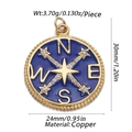 Golden copper compass charm with dark blue enamel and rhinestones for DIY jewelry - Dark Blue Enamel Compass (CX153-07)