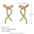 18K gold plated stainless steel bow earrings with measurements 18.3mm by 36.2mm - Sparkly Twisted Line Bowknot Stud Earrings - Gold