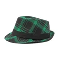 Cappello fedora classico a quadri verdi con nastro nero in stile jazz vintage - M (56-58cm) Regolabile / Quadri Verdi