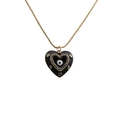Fashionable gold evil eye heart pendant necklace with black enamel and zircons for women - Black
