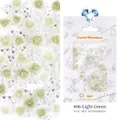 3D light green resin rose nail charms with white pearls and silver rhinestones - #06 Light Green Rose Mixed