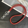 Close-up of luxury red rhinestone phone strap with silver lobster clasp and metal ring - 6mm Rhinestone Pendant / Red (K3146)