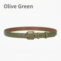 Cintura minimalista in pelle da donna verde oliva con fibbia vintage dorata a rilievo - Verde vegetale