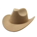 Classic khaki western cowboy wool felt hat with curved brim and decorative stitching - One Size 58cm / Plain Style / Beige