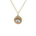 Collar dorado con colgante de corazón de ojo turco texturizado con esmalte azul y blanco - 0393 Pestaña Mal de Ojo + Cadena O