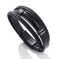 Pulsera de cuero negro de varias capas para hombre con cuerdas trenzadas y cierre magnético - 23CM / Negro
