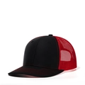 Mesh trucker hat in black and red with curved brim and breathable back panels - Adjustable / Black + Red Mesh