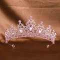 Elegant silver bridal crown adorned with pink rhinestones and teardrop crystals - Silver Pink